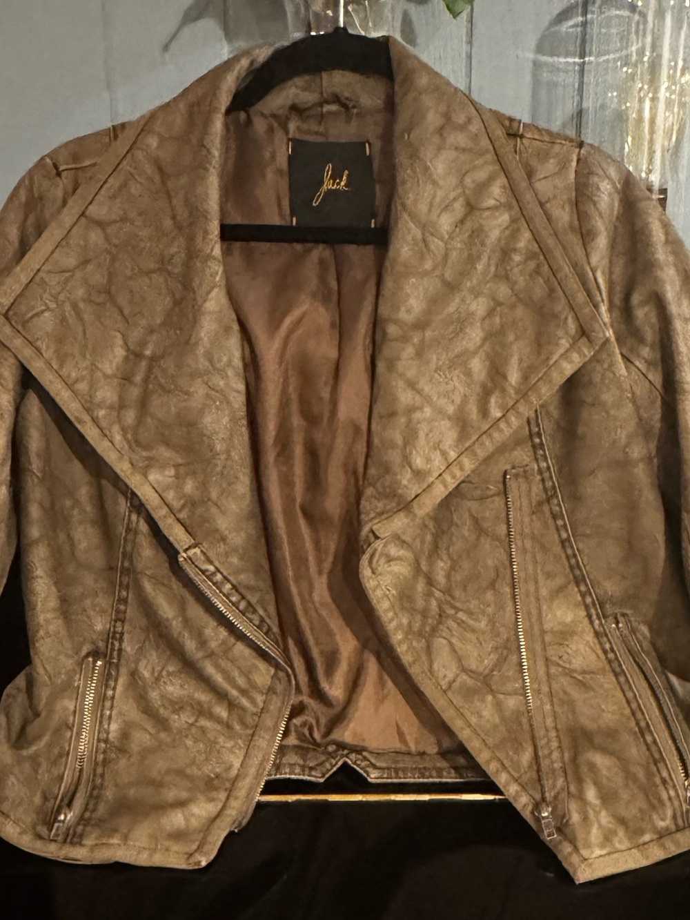 Jack by BB Dakota Brown Faux Leather Draped Moto Jacket Size S - Picture 9 of 9